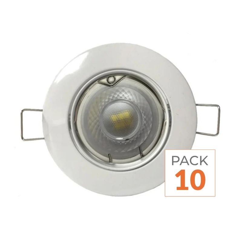 Kit Spot LED GU10 encastrable Rond Blanc avec une ampoule 8W (Pack de 10) - Silamp France