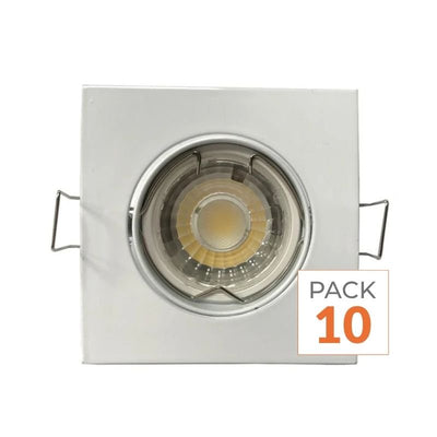 Kit Spot LED GU10 Orientable Carré Blanc avec Ampoule LED 8W - Pack de 10