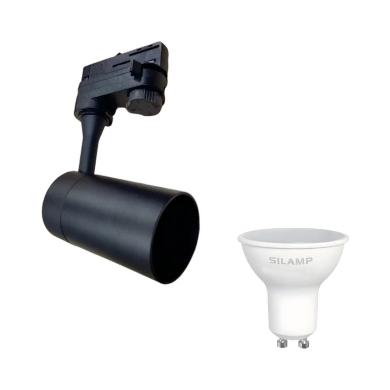 Kit Spot LED sur rail 80° Triphasé Noir + Ampoule LED GU10 5W - Silamp France