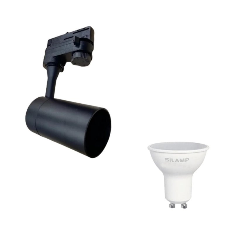 Kit Spot LED sur rail 80° Triphasé Noir + Ampoule LED GU10 8W - Silamp France