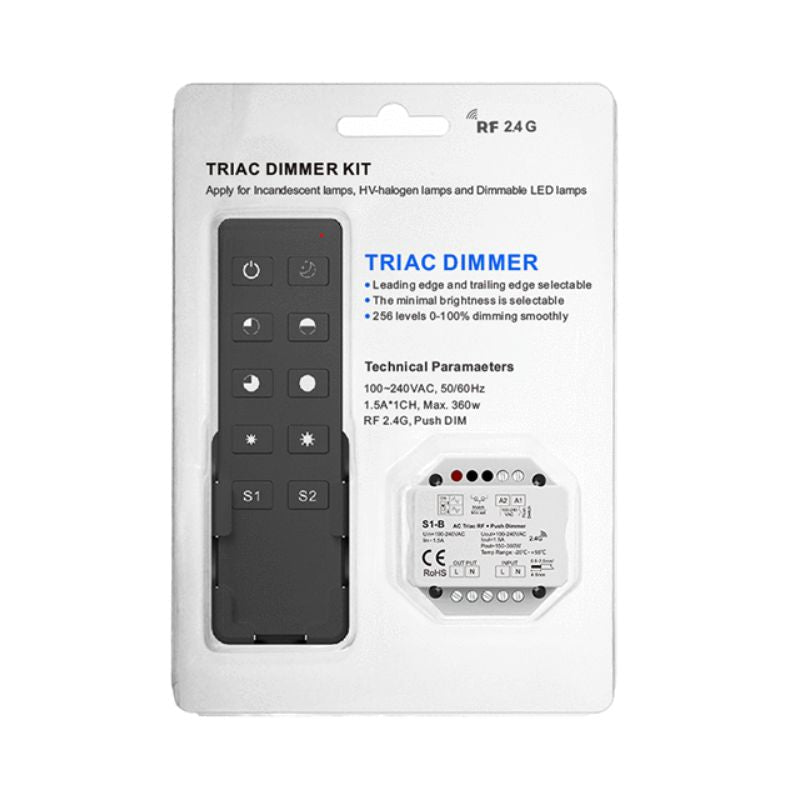 Kit Variateur LED 220V 360W TRIAC Dimmer + Push Dim avec Télécommande - Noir - Silamp France