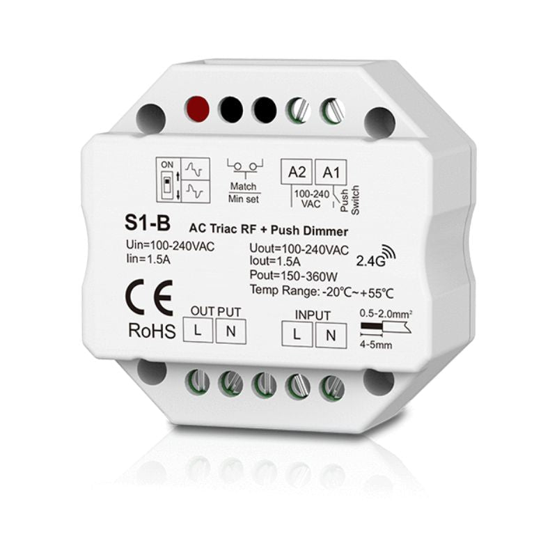 Kit Variateur LED 220V 360W TRIAC Dimmer + Push Dim avec Télécommande - Noir - Silamp France
