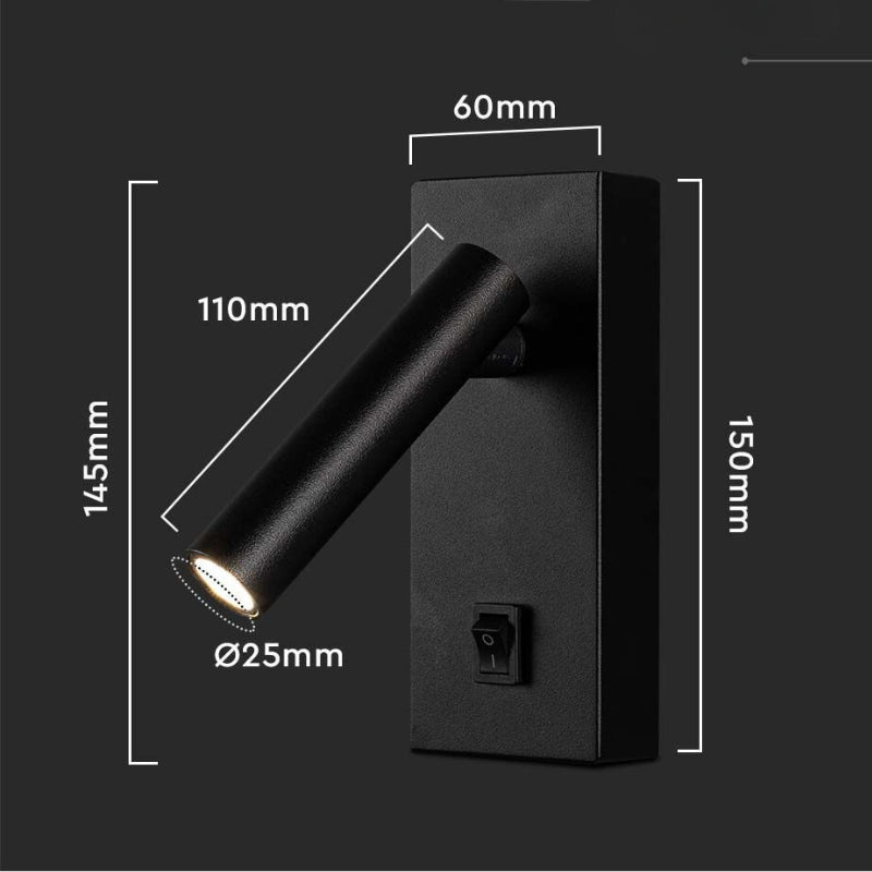 Lampe Murale 2W avec Interrupteur Noir - Silamp France
