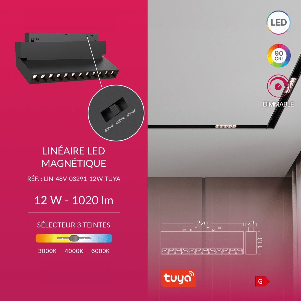 Linéaire LED Wall Washer Connecté Tuya 25cm 12W pour Rail Magnétique 48V Noir - Silamp France