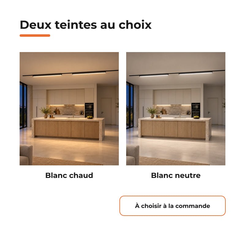 Lot de 2 - Linéaire LED sur Rail Triphasé 120cm 30W 3450lm Noir - Silamp France