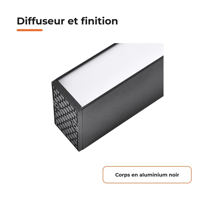 Lot de 2 - Linéaire LED sur Rail Triphasé 120cm 30W 3450lm Noir - Silamp France