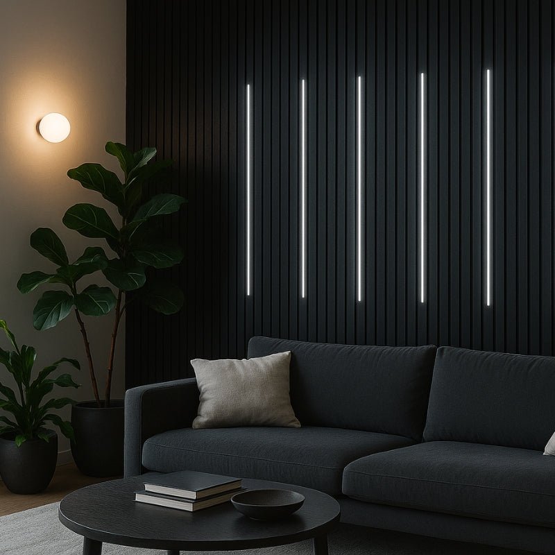 Lot de 2 Panneaux Acoustiques Muraux Bois 240x60x2,2cm - Couleur Noir avec Fond Noir - Silamp France