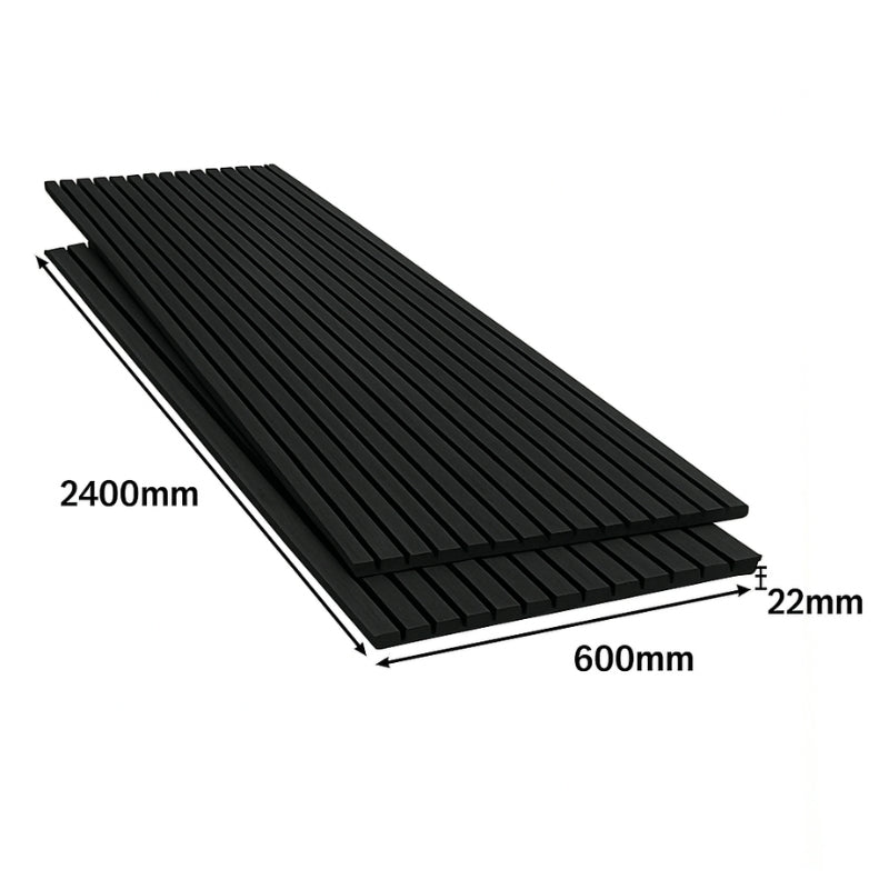 Lot de 2 Panneaux Acoustiques Muraux Bois 240x60x2,2cm - Couleur Noir avec Fond Noir - Silamp France