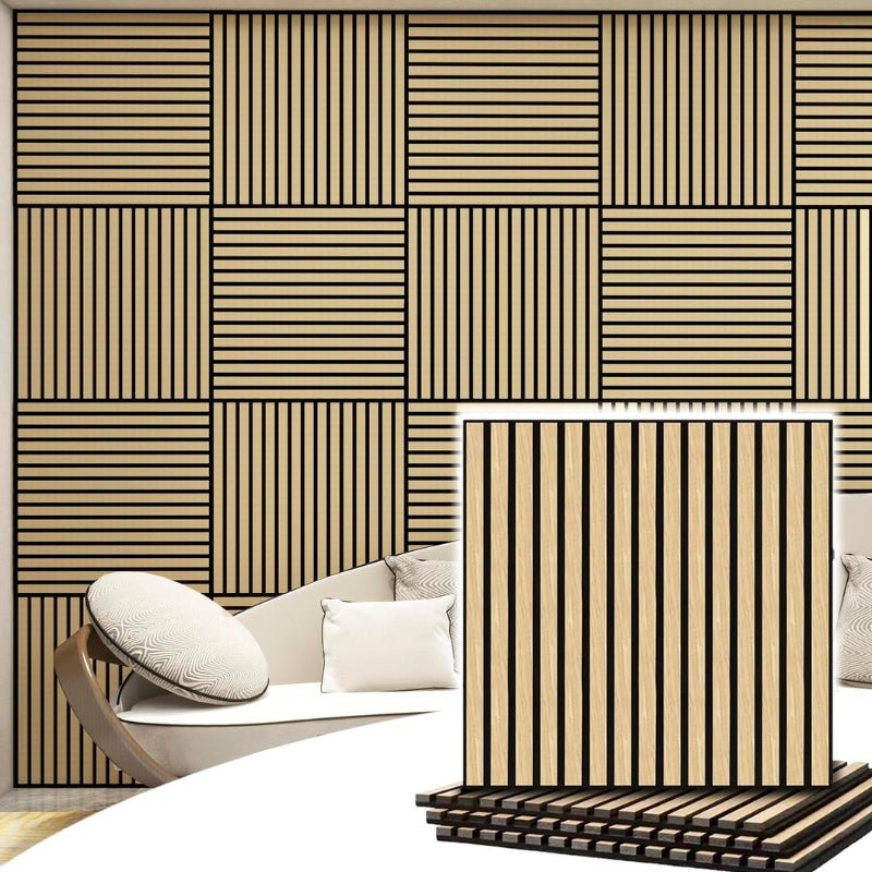 Lot de 2 Panneaux Acoustiques Muraux Bois 60x60x2,2cm - Finition Chêne Blanc - Fond Noir - Silamp France