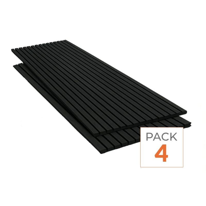 Lot de 4 Panneaux Acoustiques Muraux Bois 240x60x2,2cm - Couleur Noir avec Fond Noir - Silamp France