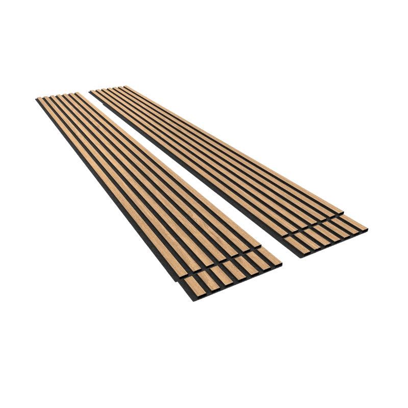Lot de 4 Panneaux Acoustiques Muraux - Tasseaux Finition Chêne Blanc - Fond Noir - 240x60x2,2cm - Silamp France