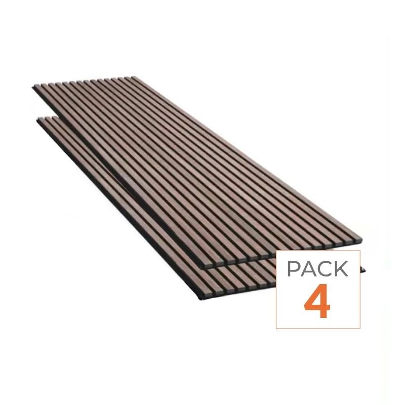 Lot de 4 Panneaux Acoustiques Muraux - Tasseaux Finition Noyer - Fond Noir - 240x60x2,2cm - Silamp France