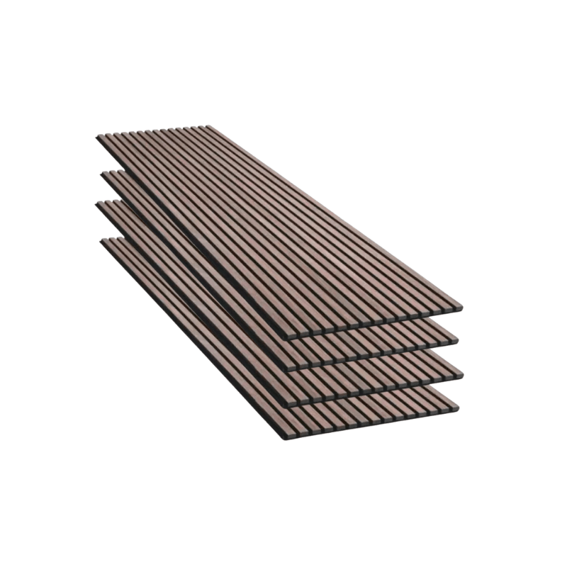 Lot de 4 Panneaux Acoustiques Murauxl - Tasseaux Finition Noyer - Fond Noir - 240x60x2,2cm - Silamp France