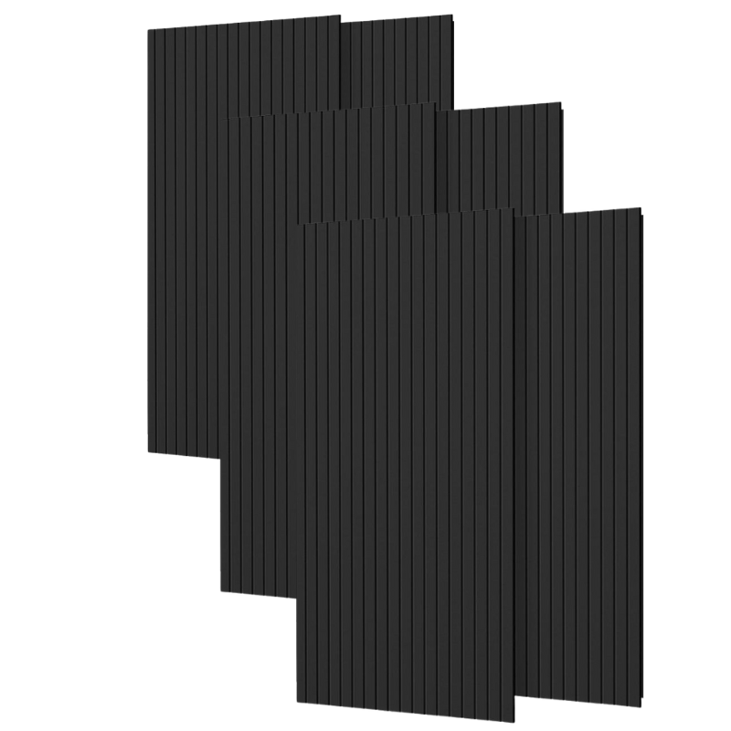 Lot de 6 Panneaux Acoustiques Muraux Bois 240x60x2,2cm - Couleur Noir avec Fond Noir - Silamp France