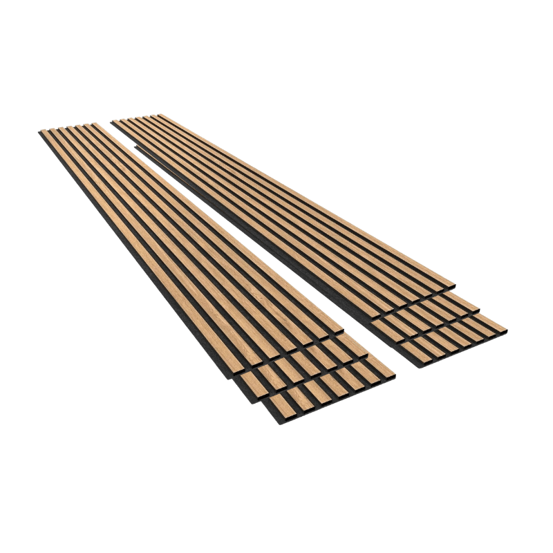 Lot de 6 Panneaux Acoustiques Muraux - Tasseaux Finition Chêne Blanc - Fond Noir - 240x60x2,2cm - Silamp France