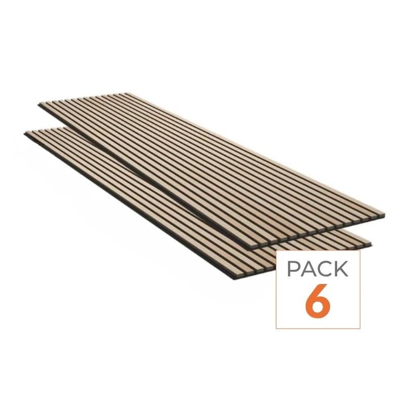Lot de 6 Panneaux Acoustiques Muraux - Tasseaux Finition Chêne Blanc - Fond Noir - 240x60x2,2cm - Silamp France