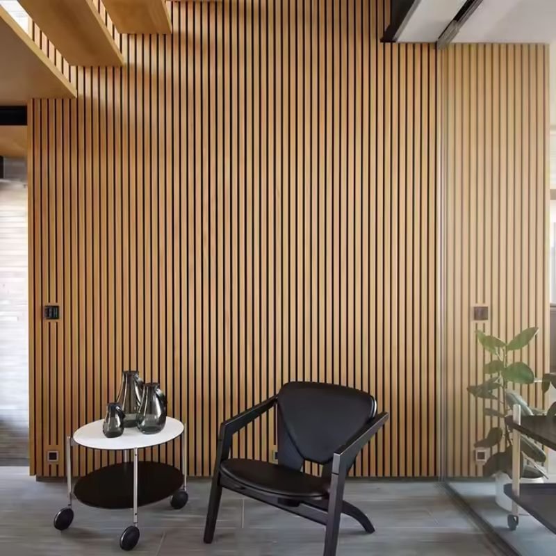 Lot de 6 Panneaux Acoustiques Muraux - Tasseaux Finition Chêne Blanc - Fond Noir - 240x60x2,2cm - Silamp France