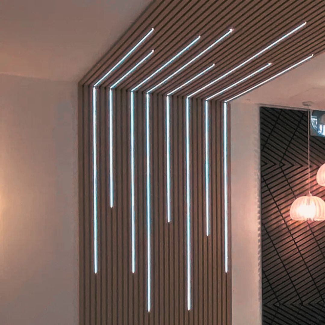 Lot de 8 Panneaux Acoustiques Murauxl - Tasseaux Finition Noyer - Fond Noir - 240x60x2,2cm - Silamp France