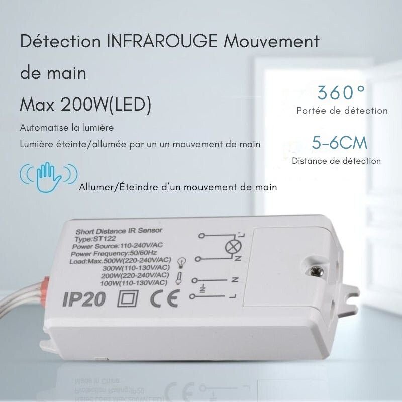 Mini Détecteur de Mouvement ON/OFF Infrarouge à Encastrer 200W max - Silamp France