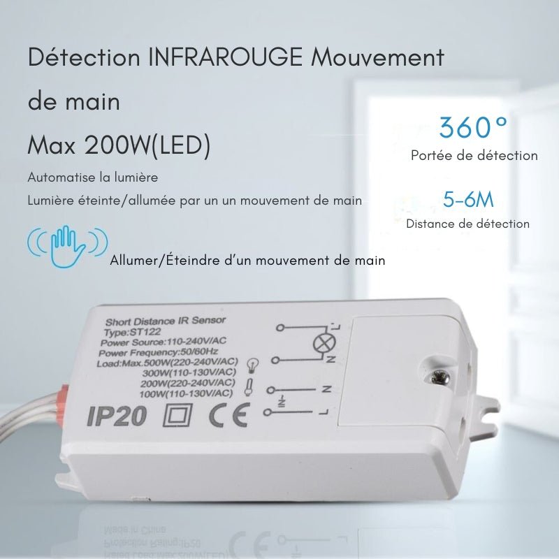 Mini Détecteur de Mouvement ON/OFF Infrarouge à Encastrer 200W max - Silamp France