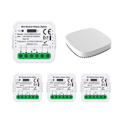 Modules Interrupteur pour Volet Roulant Zigbee (4 pièces) + 1 passerelle Zigbee