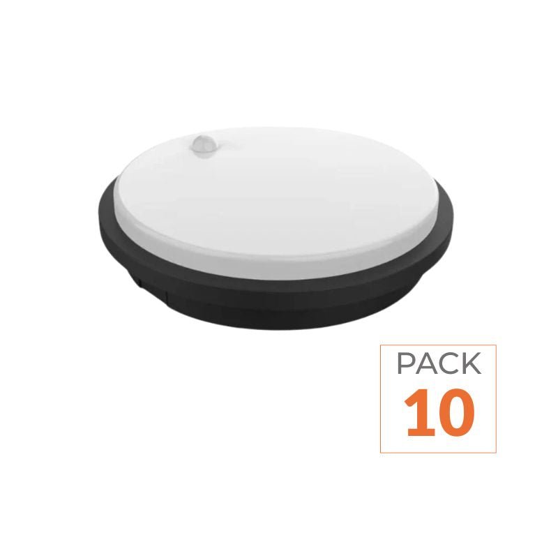 Pack de 10 - Hublot LED Extérieur Rond 10W IP54 Noir avec détecteur de mouvement - Silamp France