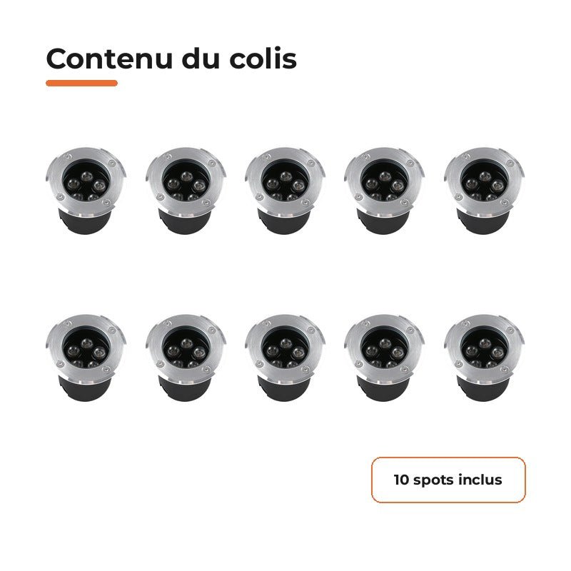 Pack de 10 - Spot Extérieur Encastrable 5W IP67 220V Sol 30° Ø80 mm - Silamp France