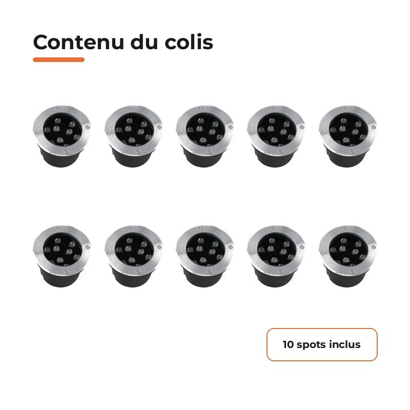 Pack de 10 - Spot Extérieur Encastrable 9W IP67 220V Sol 30° Ø120 mm - Silamp France