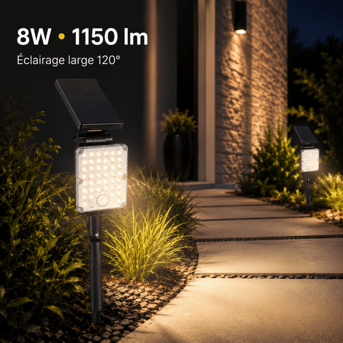 Pack de 10 - Spot LED Extérieur 3 - CCT à Piquer IP65 Solaire 8W 1150lm 144lm/W avec Détecteur - Silamp France