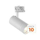 Pack de 10 - Spot LED sur Rail Blanc Angle Ajustable Triphasé 30W 15-60° CCT TRIAC Dimmable