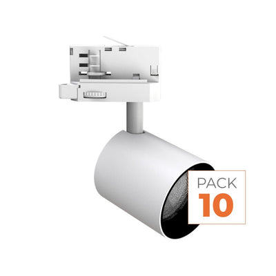 Pack de 10 - Spot LED sur Rail Blanc Triphasé 24W 36° TRIAC Dimmable