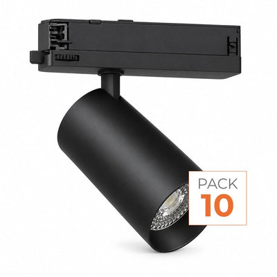 Pack de 10 - Spot LED sur Rail COB Triphasé 10W 36° Noir - Garantie 5 ans