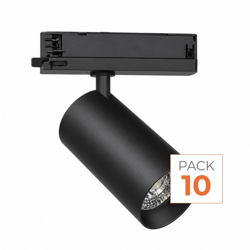 Pack de 10 - Spot LED sur Rail COB Triphasé 30W 36° Noir - Garantie 5 ans - Silamp France