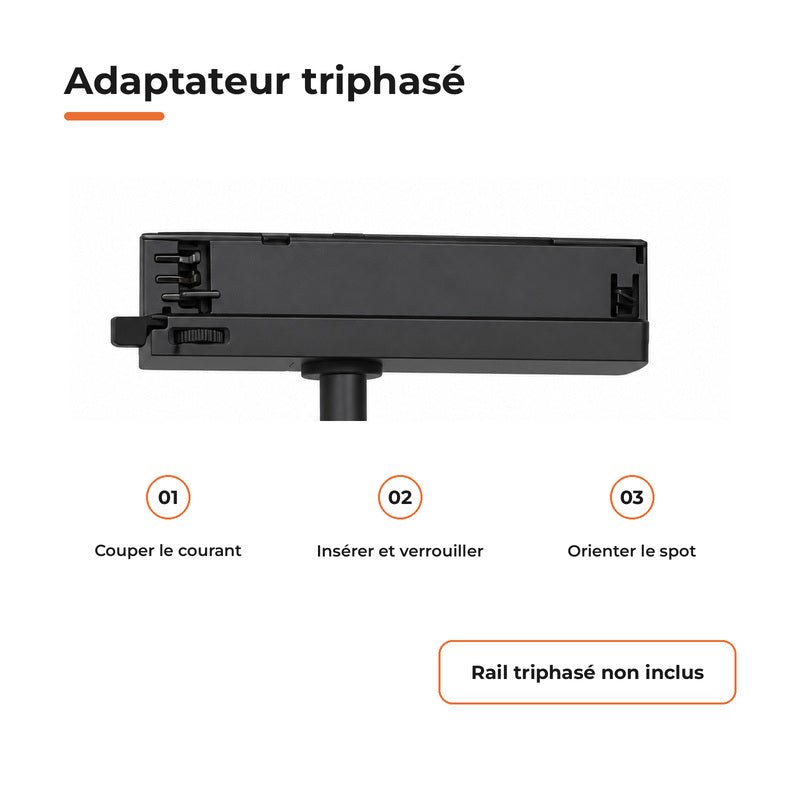 Pack de 10 - Spot LED sur Rail COB Triphasé 30W 36° Noir - Garantie 5 ans - Silamp France