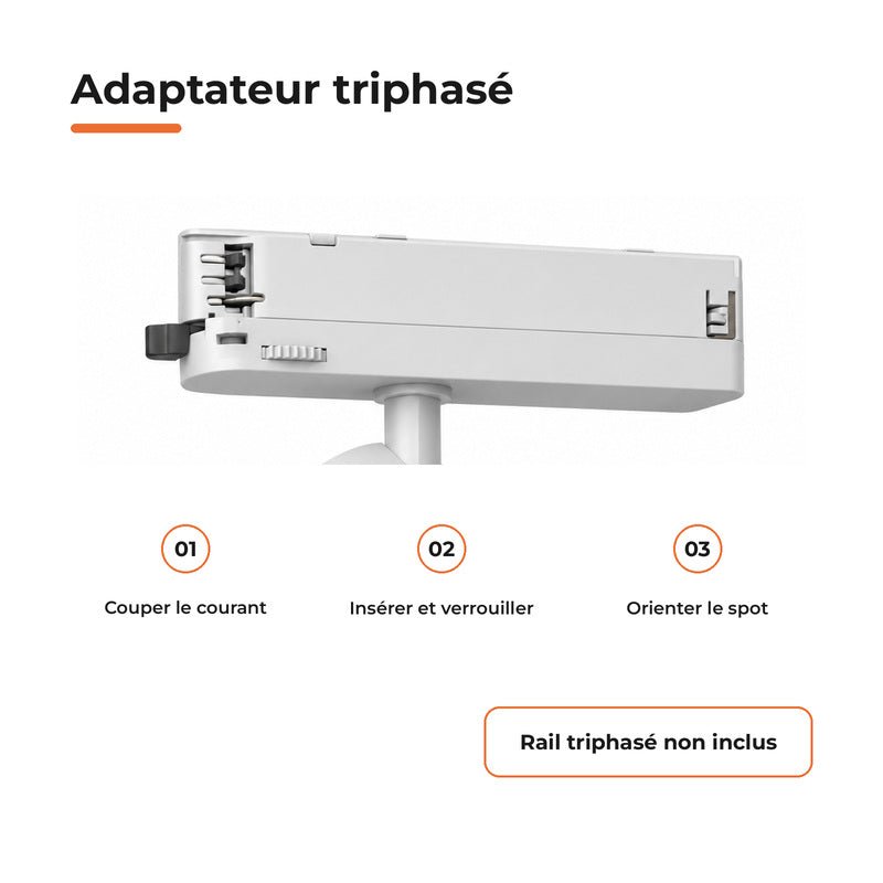 Pack de 10 - Spot LED sur Rail COB Triphasé 40W 36° Blanc - Garantie 5 ans - Silamp France