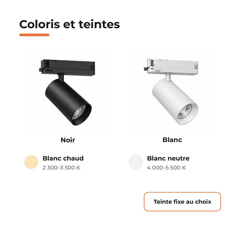 Pack de 10 - Spot LED sur Rail COB Triphasé 40W 36° Blanc - Garantie 5 ans - Silamp France