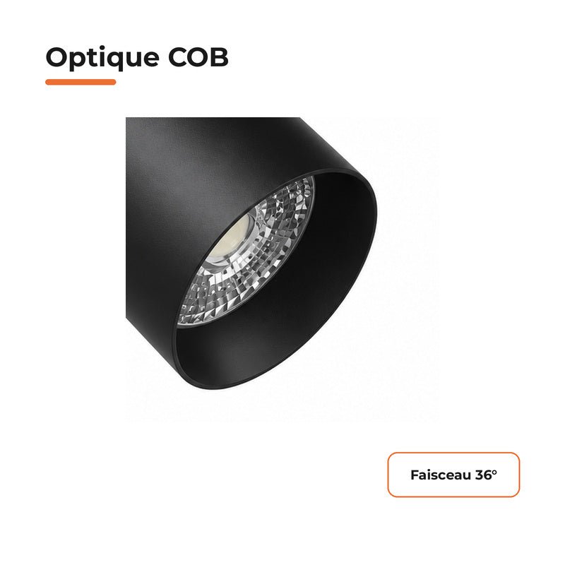 Pack de 10 - Spot LED sur Rail COB Triphasé 40W 36° Noir - Garantie 5 ans - Silamp France