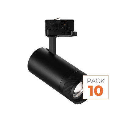Pack de 10 - Spot LED sur Rail Noir Angle Ajustable Triphasé 30W 15-60° CCT TRIAC Dimmable