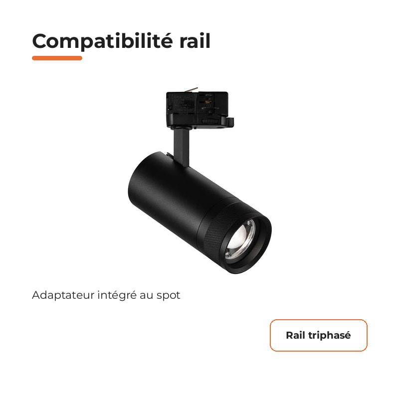 Pack de 10 - Spot LED sur Rail Noir Angle Ajustable Triphasé 30W 15-60° CCT TRIAC Dimmable - Silamp France