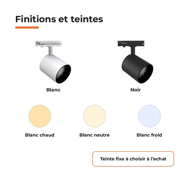 Pack de 10 - Spot LED sur Rail Noir Monophasé 24W 36° TRIAC Dimmable - Silamp France