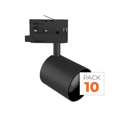 Pack de 10 - Spot LED sur Rail Noir Triphasé 24W 36° TRIAC Dimmable