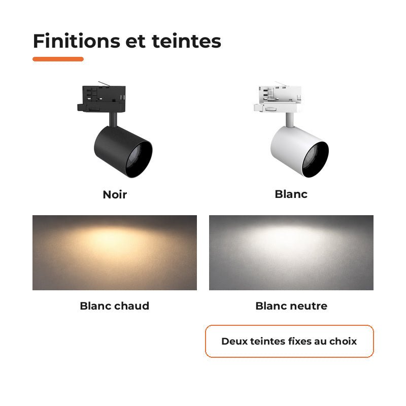 Pack de 10 - Spot LED sur Rail Noir Triphasé 24W 36° TRIAC Dimmable - Silamp France