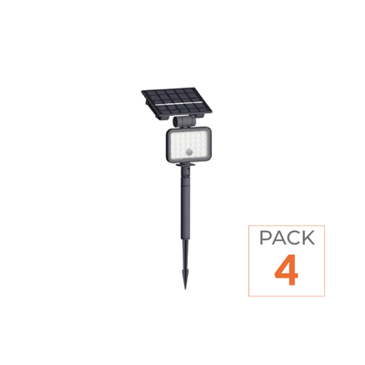 Pack de 4 - Spot LED Extérieur Étanche à Piquer IP65 Solaire 8W 1150lm 144lm/W avec Détecteur