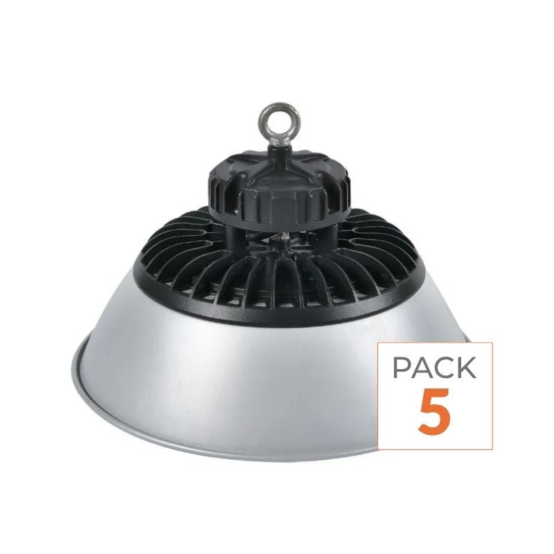 Pack de 5 - Cloche LED Industrielle 200W 90° ARGENT 150lm/W - Garantie 5 ans - Silamp France