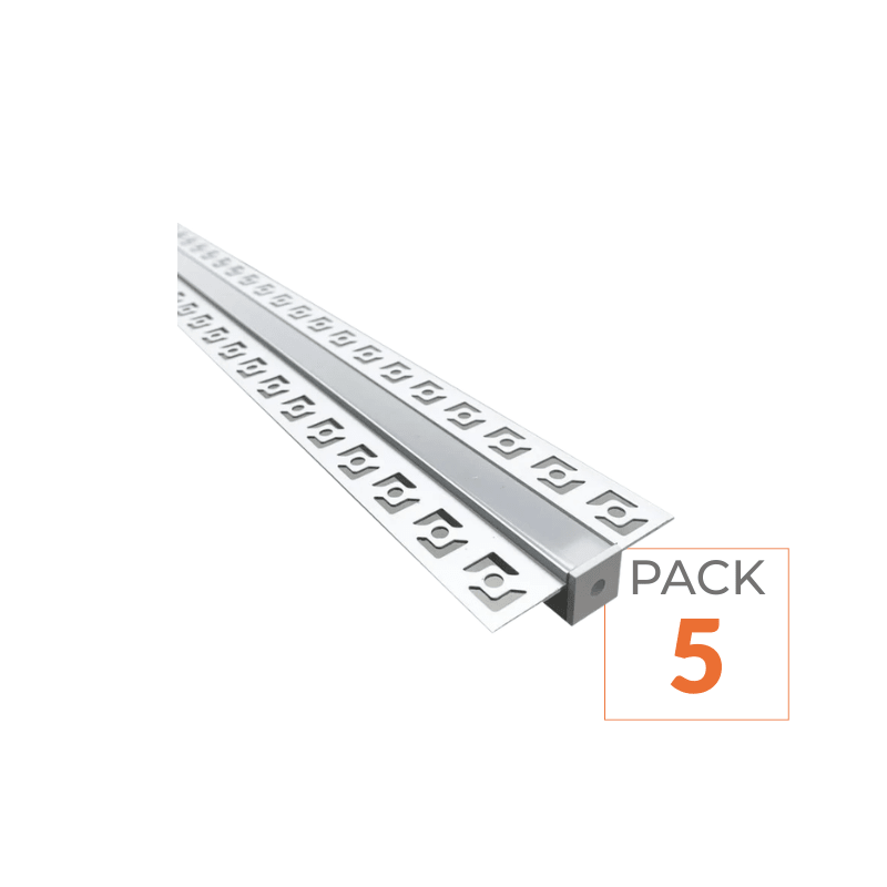 Pack de 5 - Profilé Aluminium encastrable 1m pour Ruban LED Couvercle Blanc Opaque - Silamp France