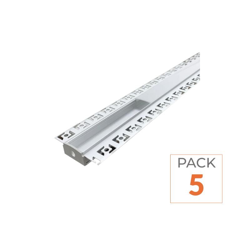 Pack de 5 - Profilé Aluminium encastré 1m pour Ruban LED Double Couvercle Blanc Opaque - Silamp France