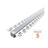 Pack de 5 - Profilé Aluminium encastré 2m pour Ruban LED Double Couvercle Blanc Opaque