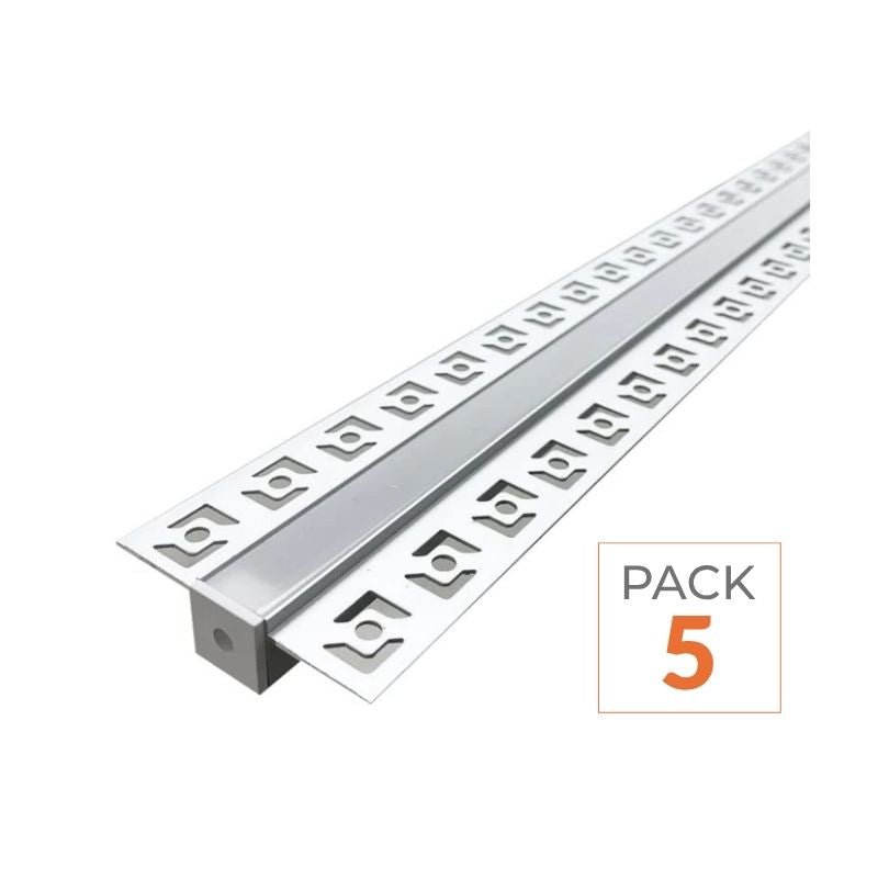 Pack de 5 - Profilé Aluminium encastré 2m pour Ruban LED Double Couvercle Blanc Opaque - Silamp France