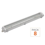 Pack de  8 - Réglette étanche double pour Tube LED T8 120cm IP65 (Boitier vide)