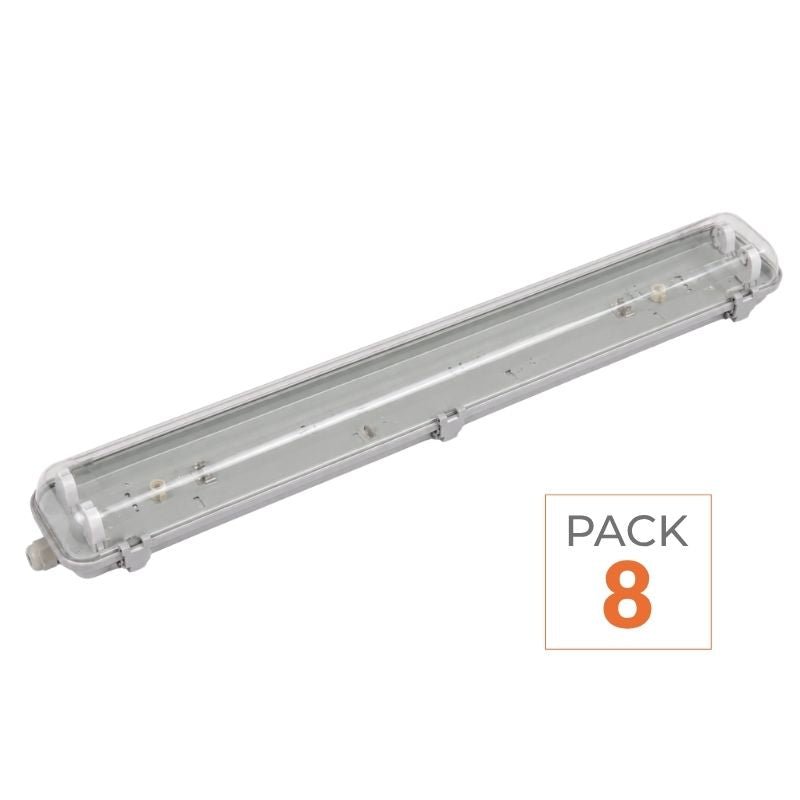 Pack de 8 - Réglette étanche double pour Tube LED T8 120cm IP65 (Boitier vide) - Silamp France